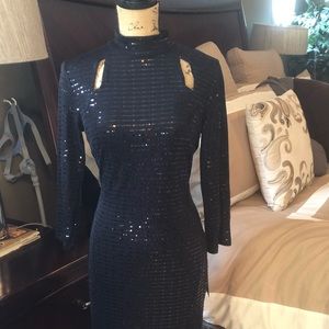 NWT sequin “wet look” black dress